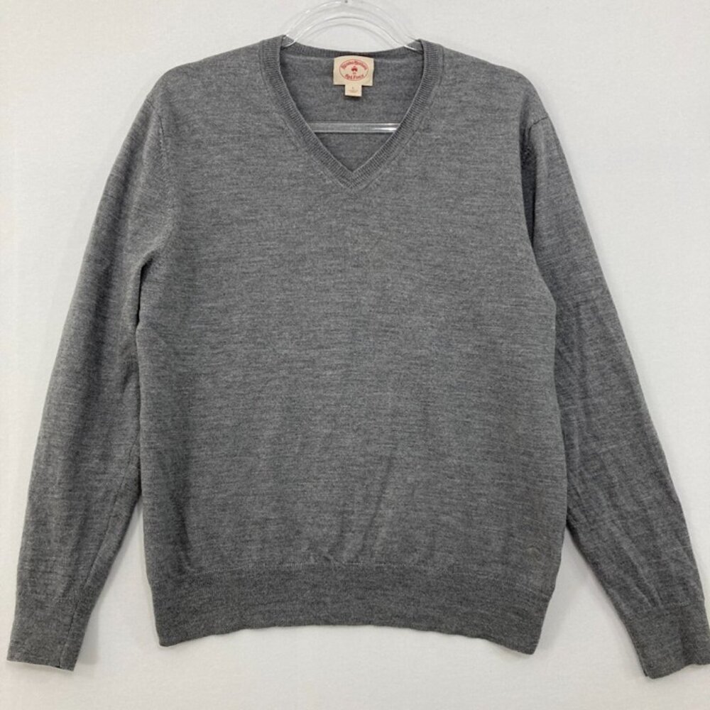 Brooks Brothers Large Pure‎ Merino Wool Gray V Neck Preppy Sweater